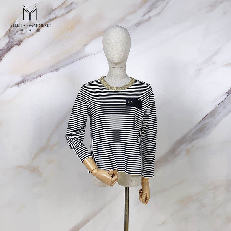 玛格丽女装秋季条纹套头衫 ts3010
