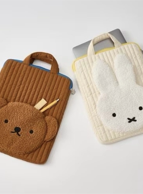 日系boris熊豆眼兔毛绒电脑包可爱卡通pc平板收纳手提袋出勤包