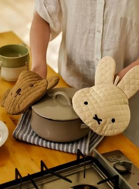 日系斗眼兔boris熊刺绣杯垫锅垫隔热垫微波炉烤箱防烫手套两用