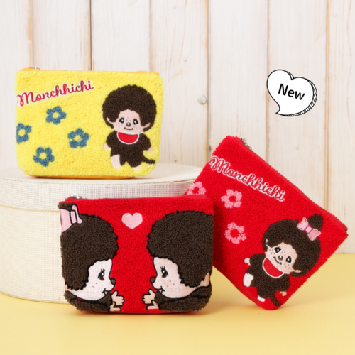 新款蒙奇奇毛绒收纳包刺绣拉链可爱卡通毛巾包学生文具袋收纳袋