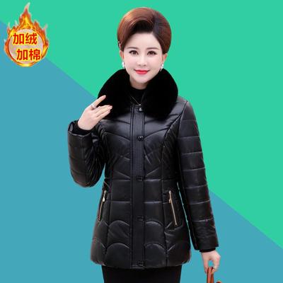 妈妈冬装加绒皮衣外套棉衣棉服女
