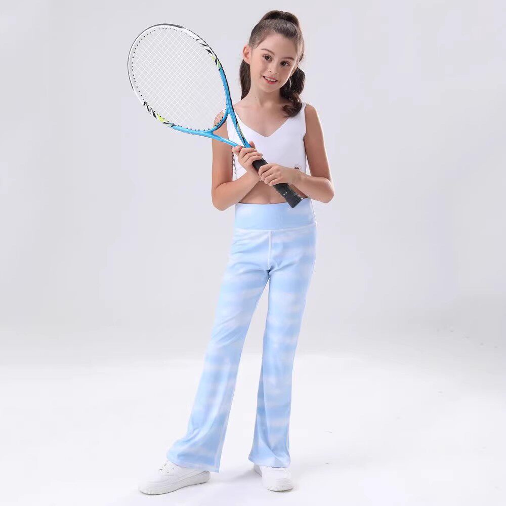 新款女童喇叭裤速干柔软外穿防晒紧身裤舞蹈跑步运动瑜伽裤