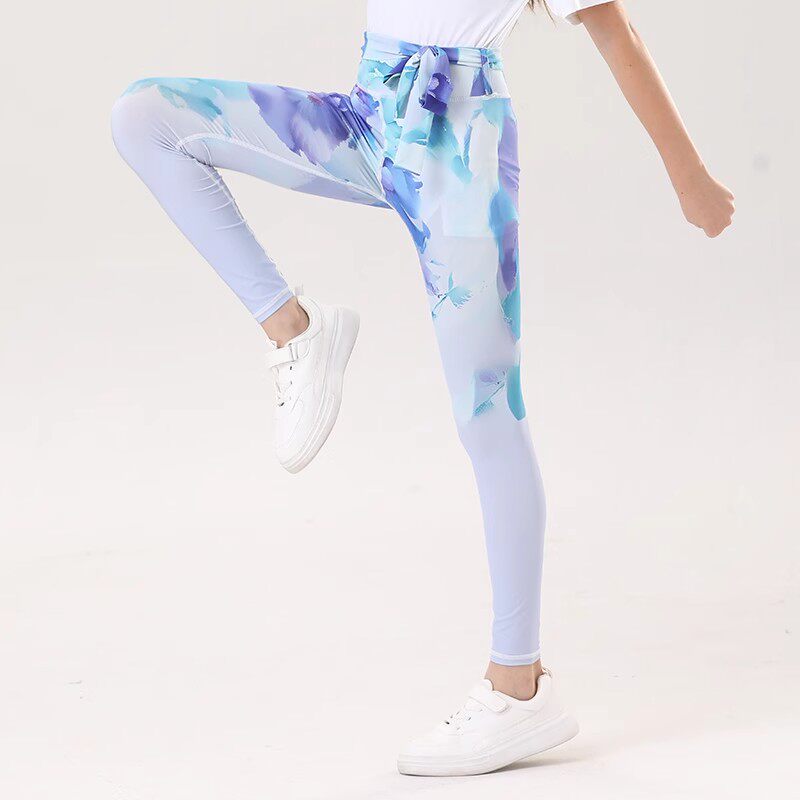 女童运动紧身裤24春夏季新款印花轻薄凉感防晒速干排汗舞蹈瑜伽裤