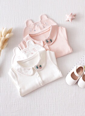 0一1岁婴儿衣服四五六个月女宝宝纯棉衬衫春秋女童白色内搭打底衫