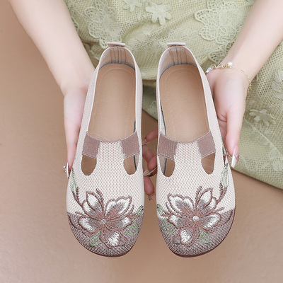 夏老北京布鞋透气网面民族风绣花