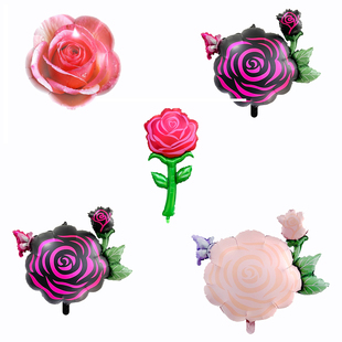 新品玫瑰花造型铝膜气球鲜花情人节求婚派对茶话会装饰气球