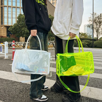 旅行包大容量防水行李袋果冻透明单肩手提旅游包沙滩运动游泳健身