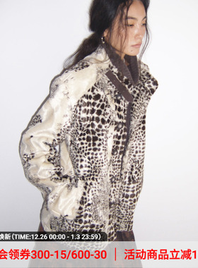 物理少年「暮色圣歌」豹纹短毛皮扣光泽感合肩立领短款休闲夹克