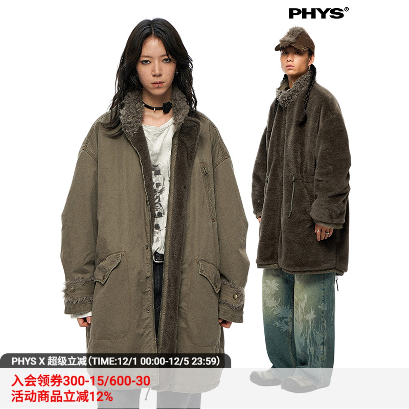 物理少年两面穿毛绒军大衣