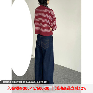 物理少年「深蓝之谜」赤耳原牛直筒牛仔裤 子 男女水洗复古休闲长裤