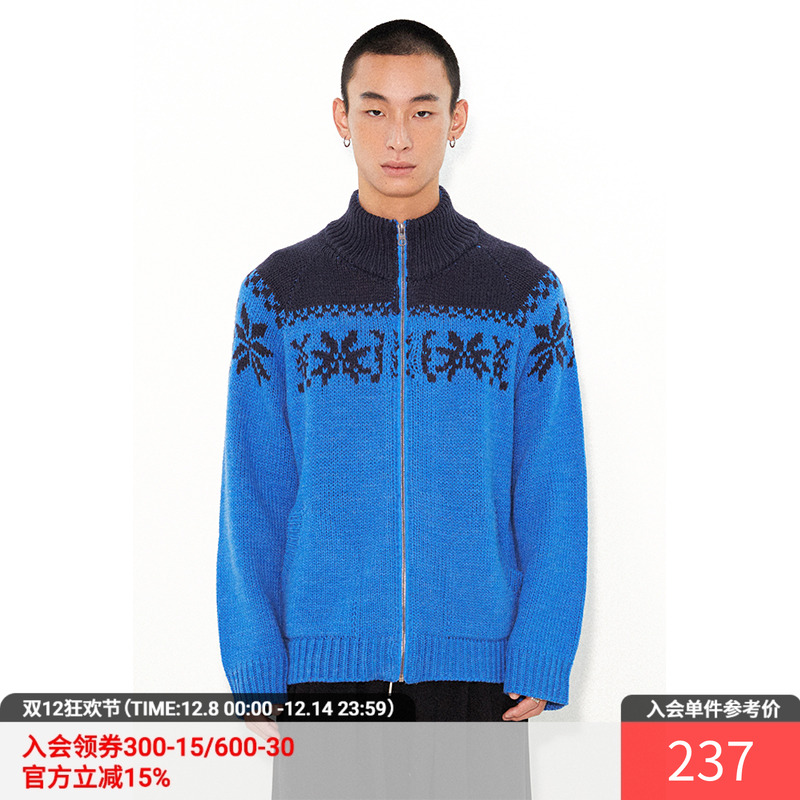 物理少年半高领拉链毛衣开衫