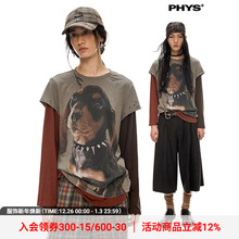 【线下同款】物理少年「朋克小狗」莱赛尔杰克印花假两件长袖T恤