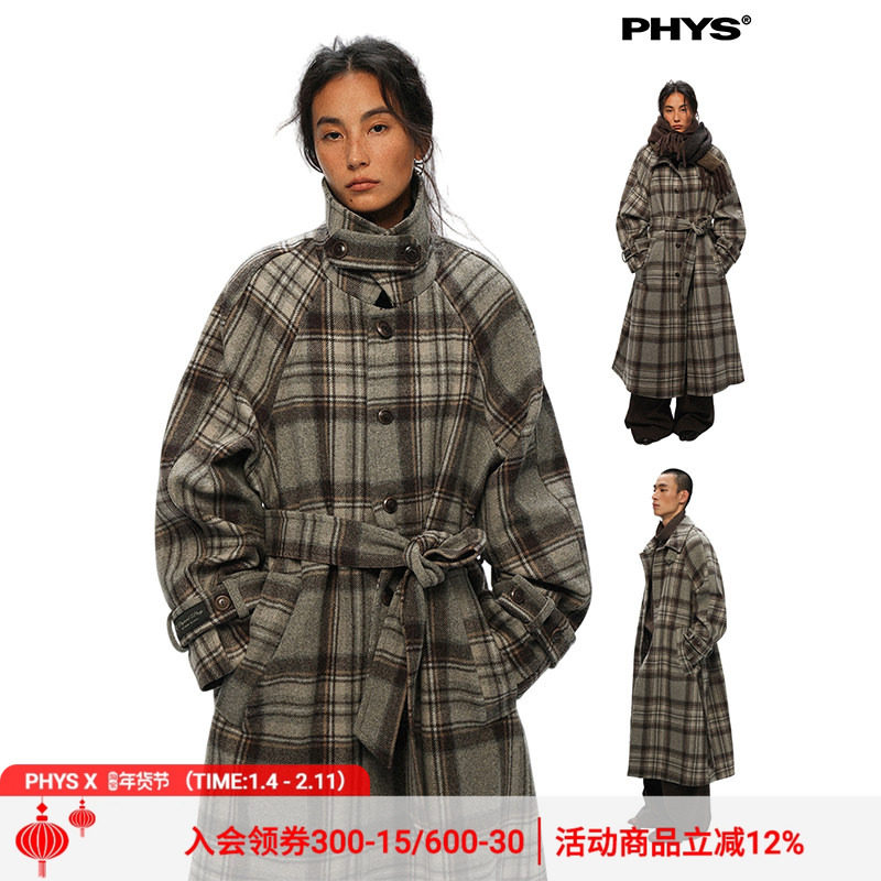 【线下同款】物理少年「城市霜降」羊毛复古格纹插肩方领毛呢大衣,男装,毛呢大衣,淘宝优惠券,粉丝福利购,淘宝优惠卷