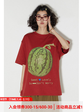 物理少年水果系列「吃瓜t」西瓜店员夏季宽松透气休闲圆领短袖T恤