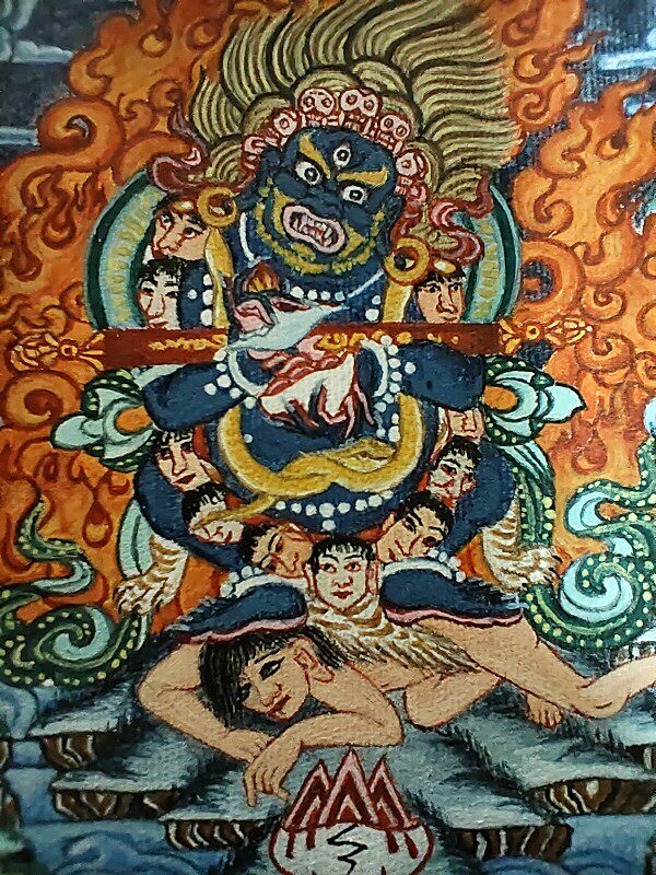 微唐卡嘎乌盒吊坠纯手绘小唐卡宝帐怙主大黑天4*5cm