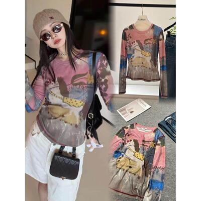 春夏显瘦百搭网纱印花防晒罩衫