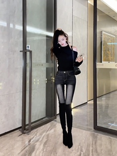 网红自带丰胯垫丰胯裤小脚牛仔裤女韩漫弹力九分铅笔裤子修身显瘦