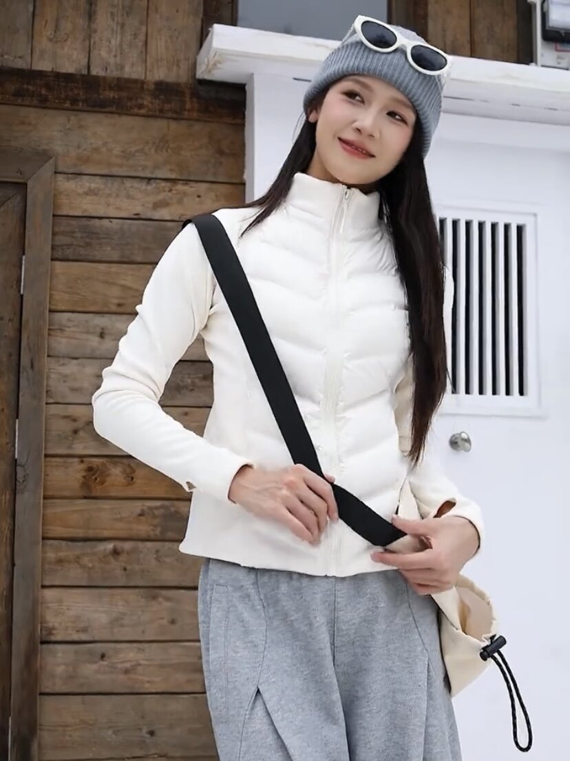 专柜同款薄款运动羽绒服女秋冬收腰修身立领时尚外套健身瑜伽上衣