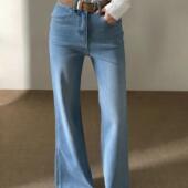 女高腰直筒长裤 百搭显瘦版 型超好看 2026早春浅蓝色牛仔裤 微喇裤