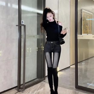 网红自带丰胯垫丰胯裤丰胯牛仔裤女韩漫弹力九分铅笔裤子修身显瘦