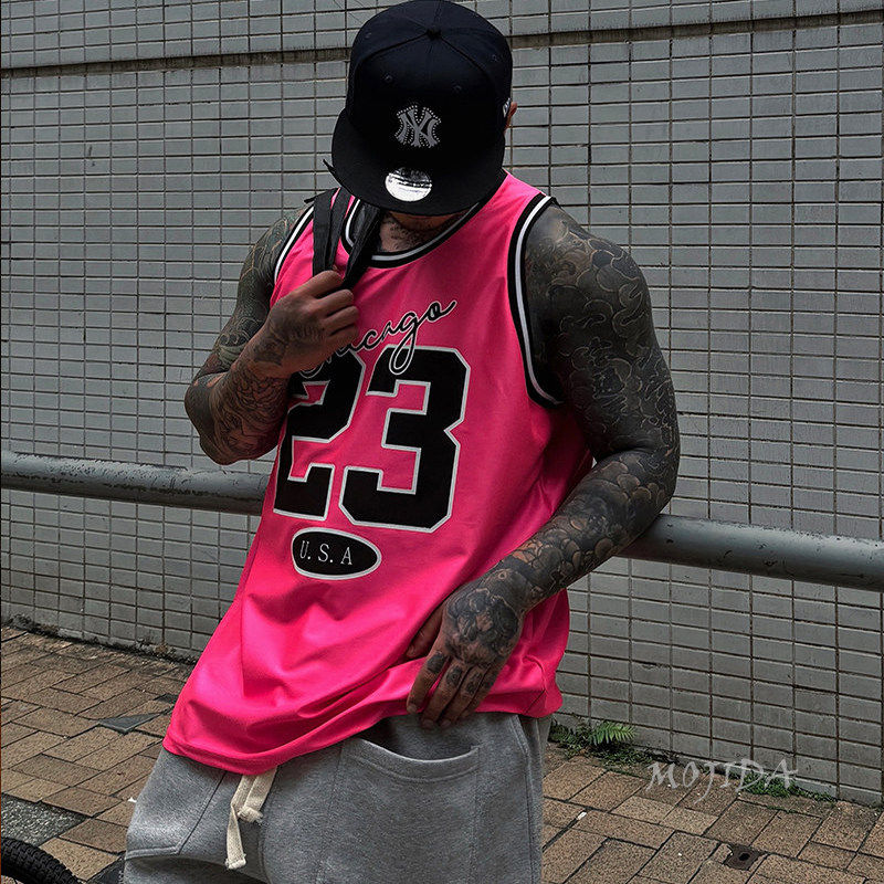 魔吉达韩国男装背心撞色数字23字母印花运动球衣汗衫无袖潮TS4055