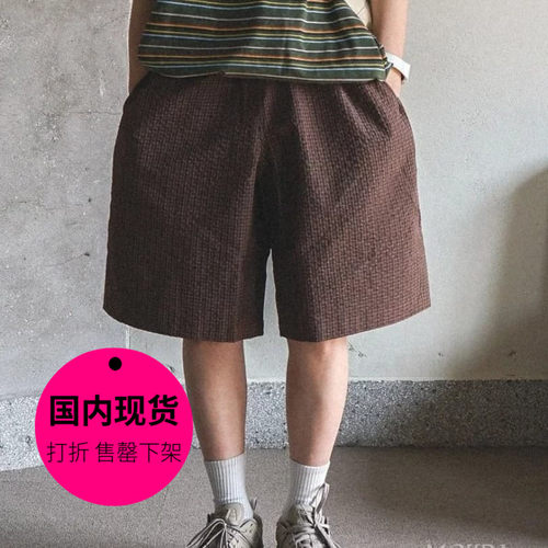 【特价现货】韩国东大门男装松紧腰卡扣格纹百搭休闲裤短裤PT4209