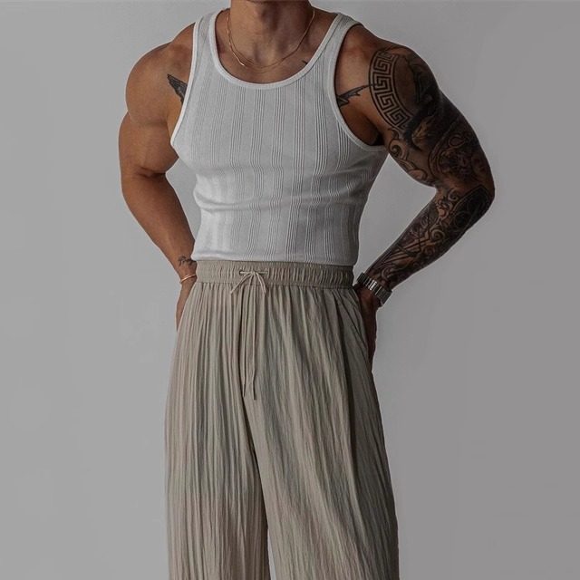 东大门韩国代购夏季高品竖条纹理弹力修身弹力运动休闲背心TS4585