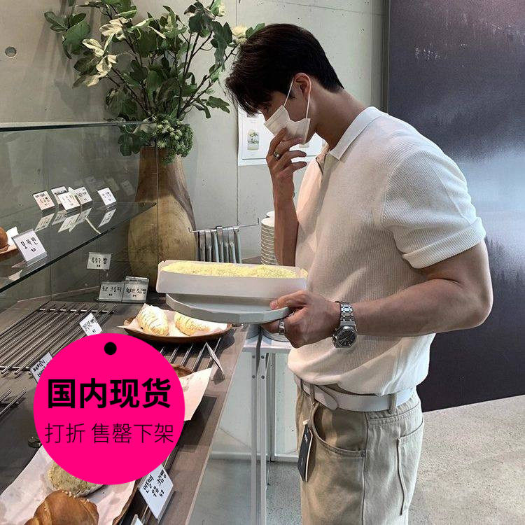 【特价现货】韩国东大门男装拉链翻领短袖针织T恤POLO衫男-TS2465