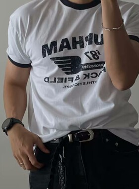 韩国代购男装短袖T恤学院百搭圆领弹力美式复古休闲TEE衫b-TS5395