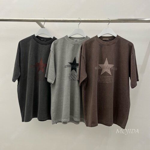 韩国东大门代购男女同款高品美式复古街头星星颜料短袖T恤-TS5547