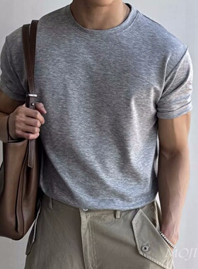 韩国代购男装raw高弹圆领亲肤运动健身5色纯色夏季短袖T恤-TS5201