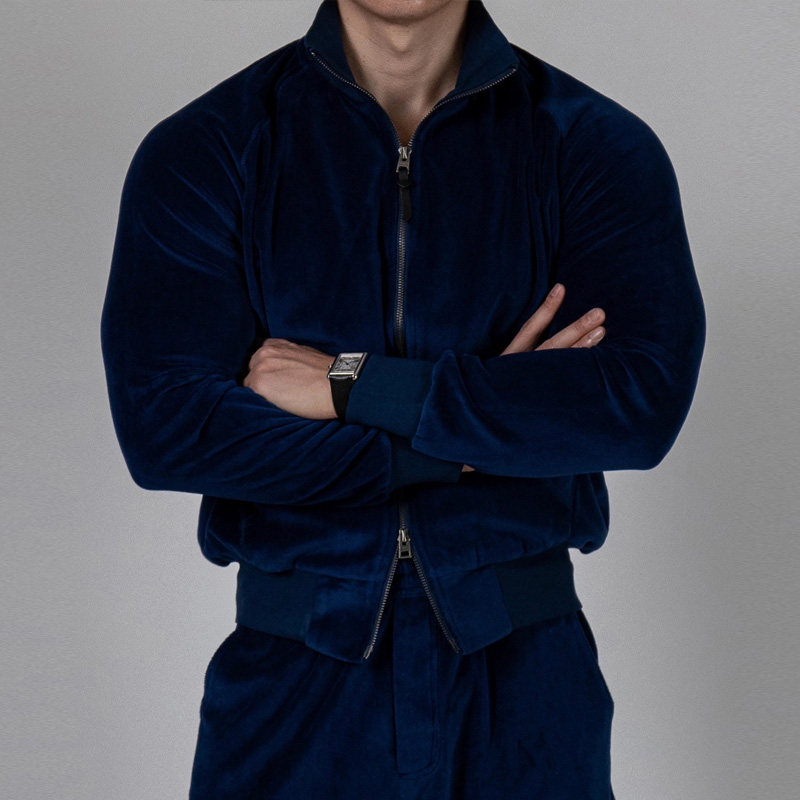 魔吉达韩国男装轻奢复古丝绒立领拉链卫衣运动休闲夹克外套JK3388