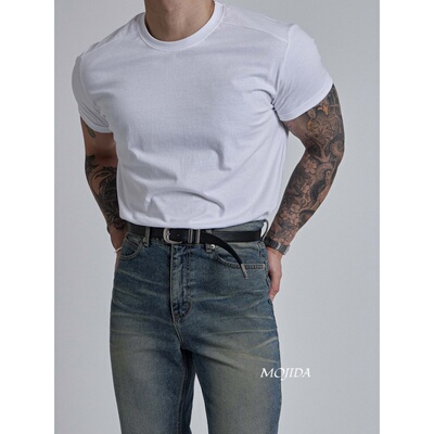 韩国东大门男装代购夏季亲肤弹力棉修身短袖T恤健身打底衫-TS5387