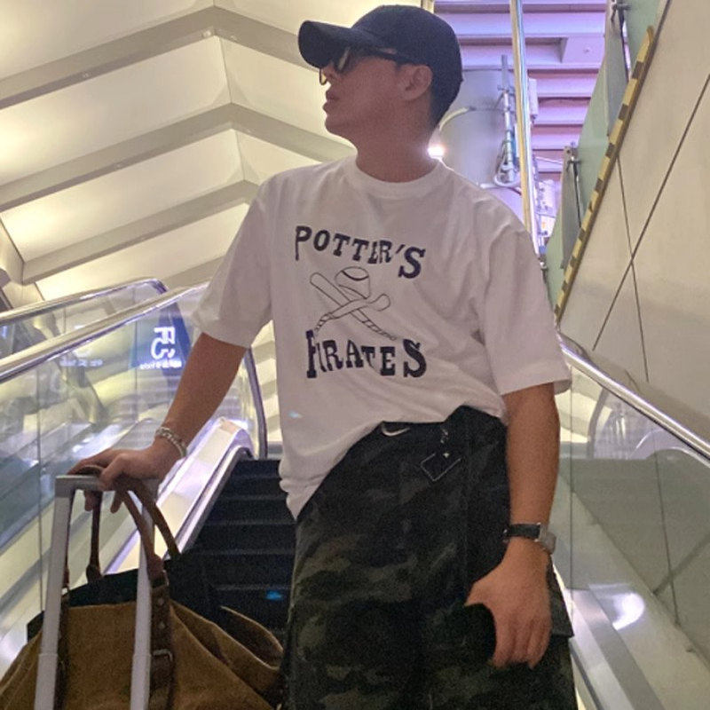 魔吉达韩国代购男装MOOD字母印花减龄棒球高品宽松短袖T恤-TS3600