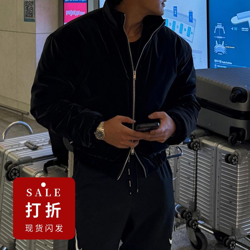 【特价现货】高品丝绒加厚短款宽松拉链立领棉服夹克外套男JK3543
