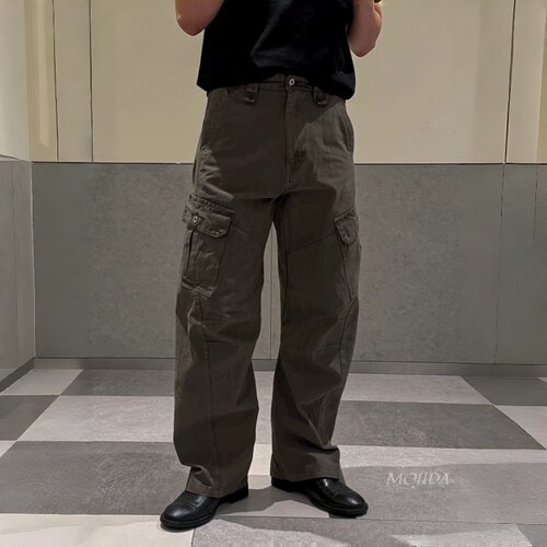 韩国代购东大门男装LOGAN斜纹水洗多袋阔版潮流重工休闲裤PT4436