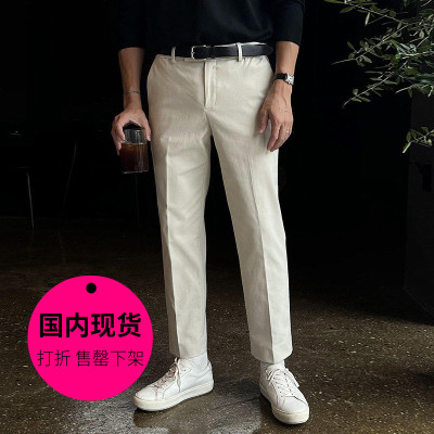 柔软棉质侧腰松紧带九分休闲裤男