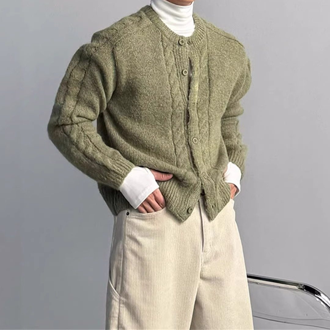 韩国代购男装马海毛麻花针织开衫柔软蓬松触感温暖百搭冬季CD2076