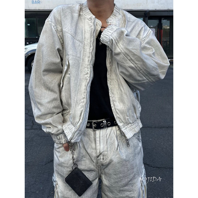 韩国东大门代购高街dirtyfit污渍印染设计重工潮流夹克外套JK4179