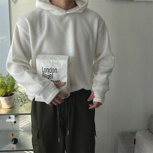 魔吉达韩国男装 热感冬法兰绒保暖打底圆领宽松束口连帽卫衣TS3252