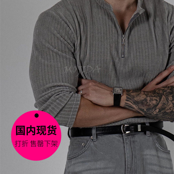 【特价现货】韩国东大门男装拉链天鹅绒复古针织衫长袖T恤-CD1295