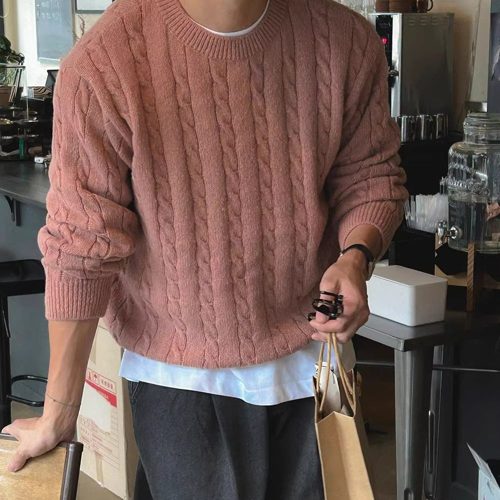 韩国东大门代购圆领宽松版长袖麻花纹针织衫休闲秋冬季毛衣CD1971