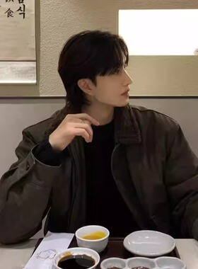 韩国男装代购高档设计师翻毛领收腰复古简约雅痞PU皮外套男JK4827