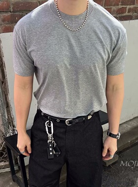 韩国代购男装弹力高奢羊毛夏短袖T恤极简纯色舒适春季质感bTS5390