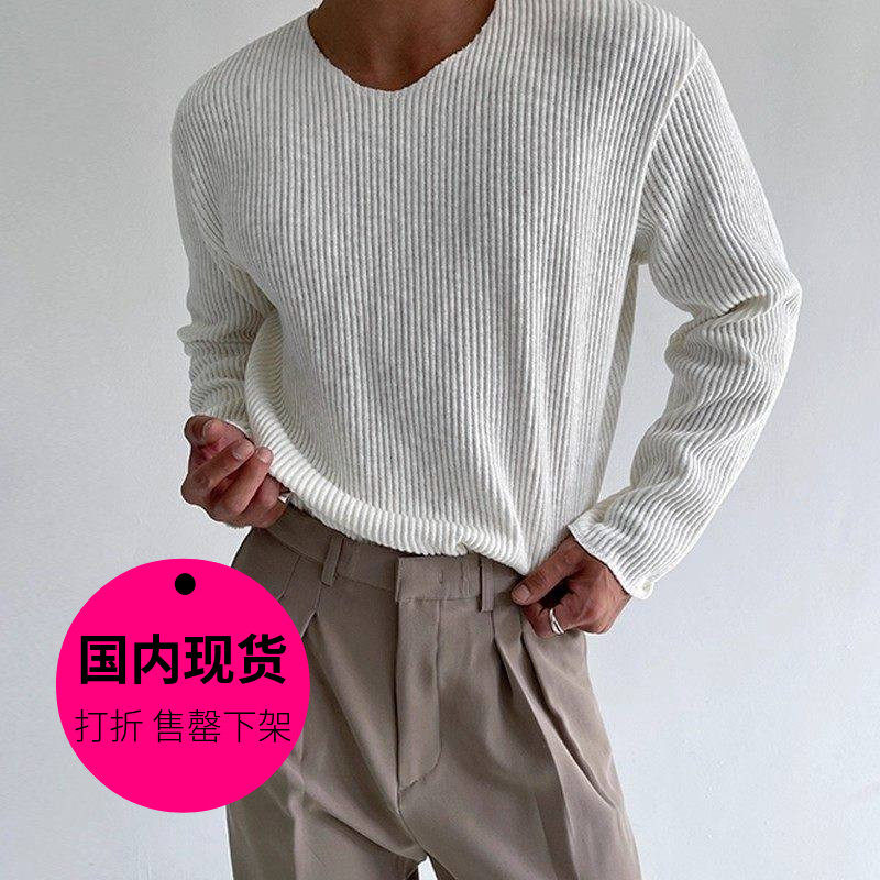 【特价现货】韩国东大门男装宽松休闲圆领套头毛衣针织衫男-CD277