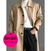 特价 阔版 现货 单排扣长款 翻领风衣外套男JK2800 韩国东大门男装