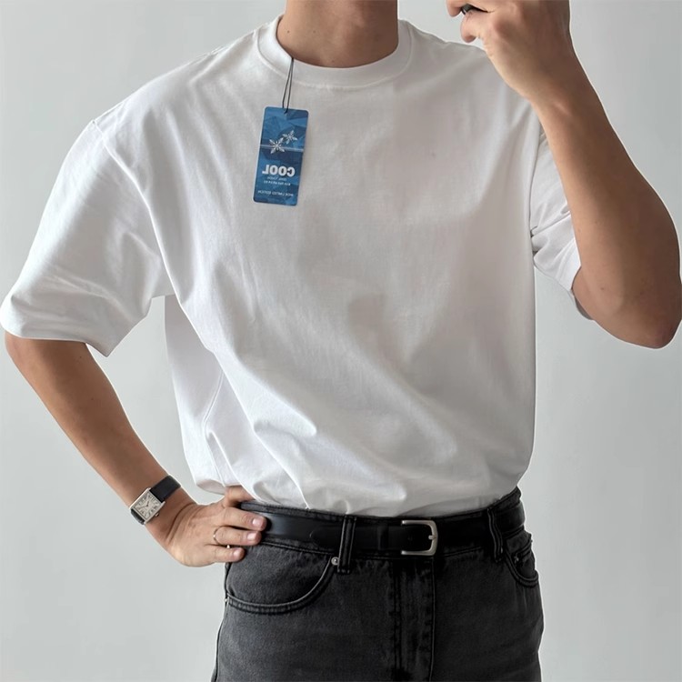 魔吉达韩国男装丝光棉冷感百搭纯色圆领宽松休闲短袖T恤衫-TS4140
