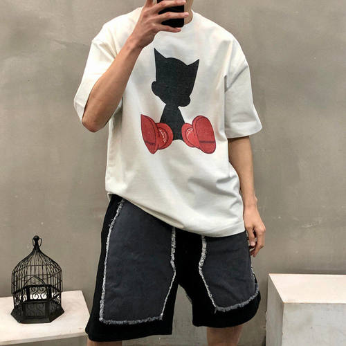 韩国东大门代购时尚潮流复古水洗宽松休闲短袖T恤衫男女款-TS5616