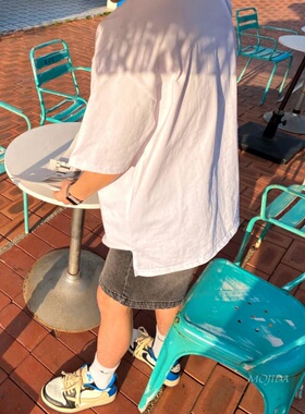 韩国东大门代购男女同款美式纯色黑白T高品质圆领短袖T恤-TS5792