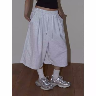 PT4169 男女款 韩国代购 街头潮流嘻哈七分双掐褶阔腿百慕大休闲短裤